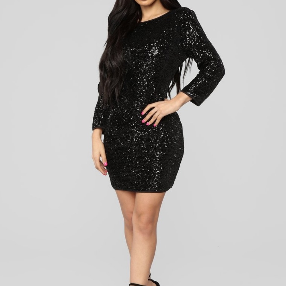 Little Black Sequin Dress - Large